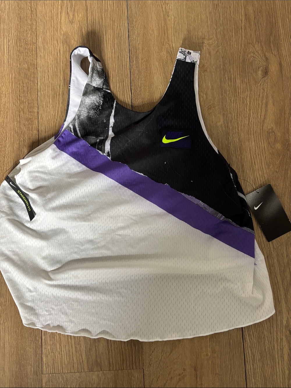 Nike Women's White, Black & Purple Athletic Tank with Neon Logo